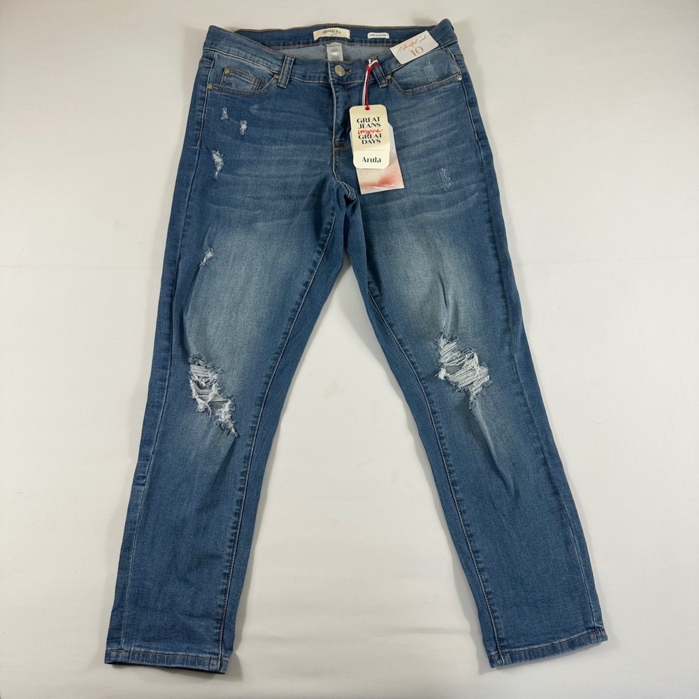 NWT Arula A Beautiful Soul Distressed Denim Jeans Size 10 Medium‎ Wash